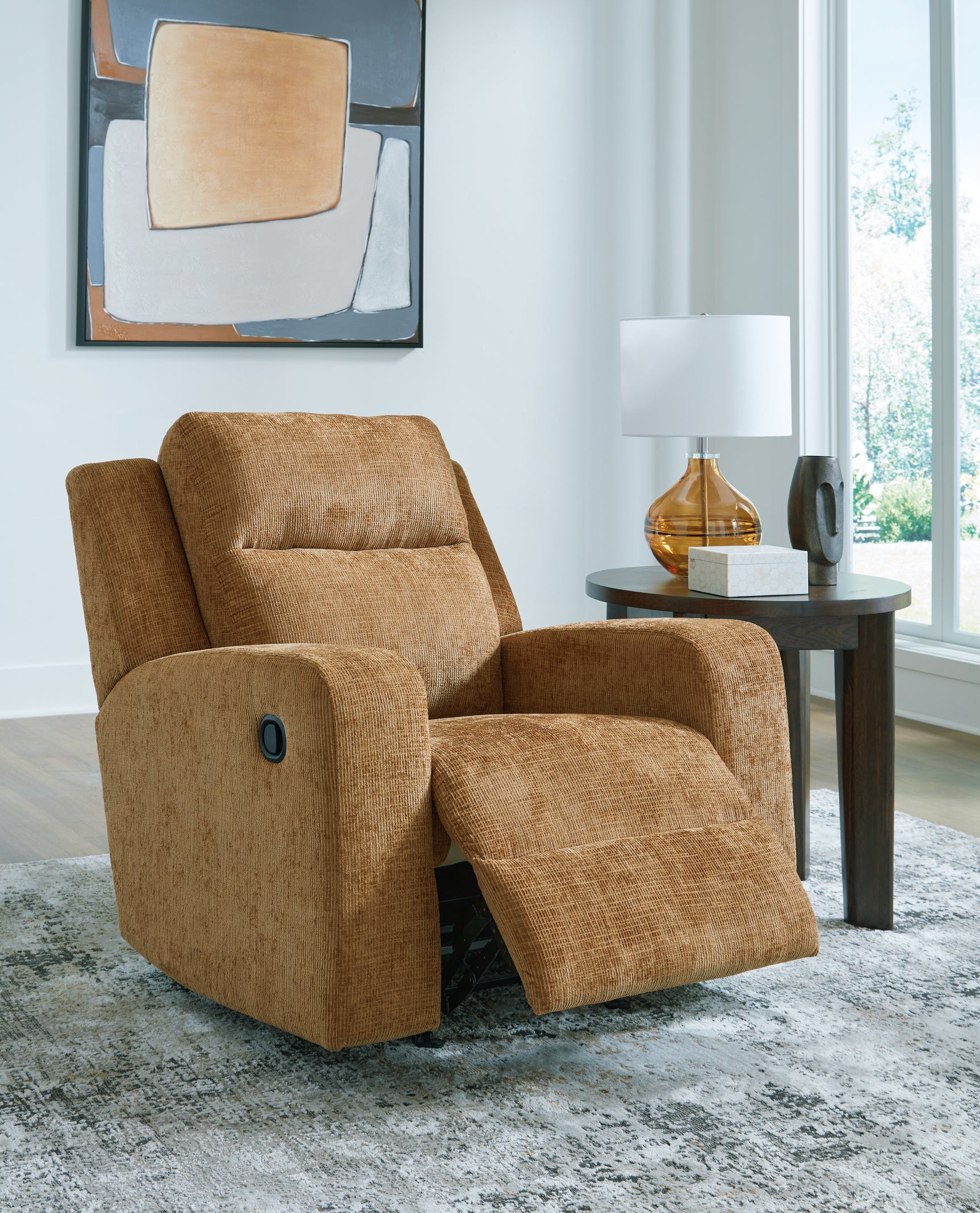 Open reclined position of Kanlow Honey Chenille Recliner