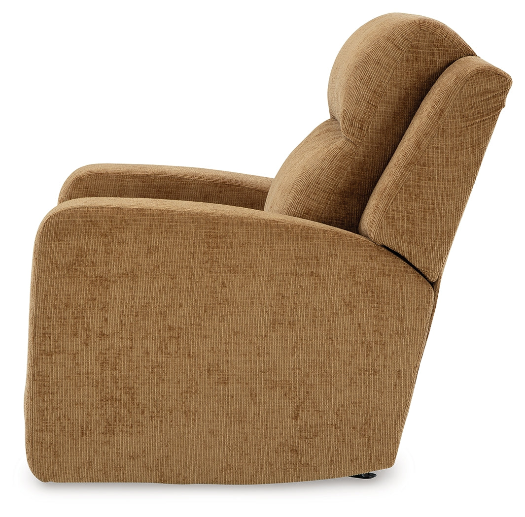 Alternate side view of Kanlow Honey Chenille Recliner