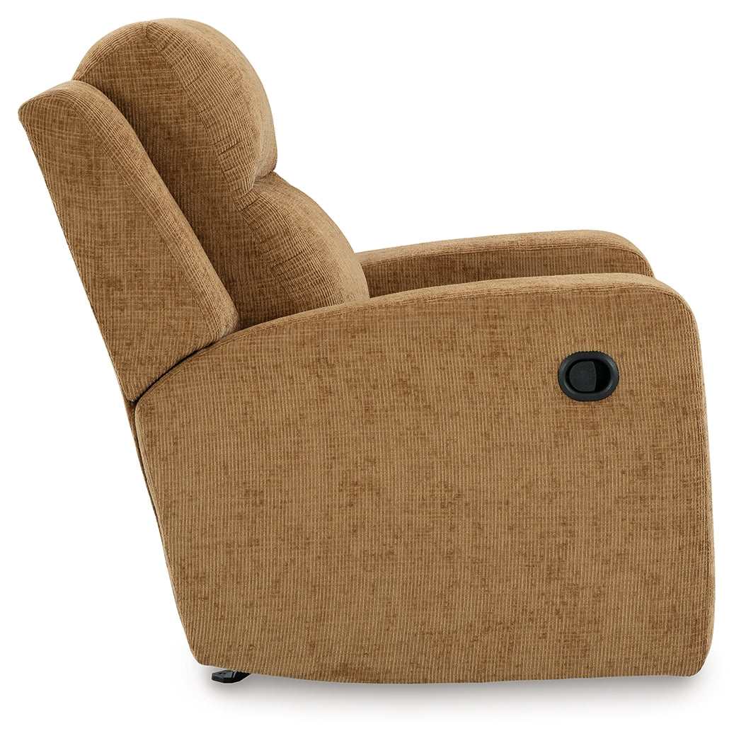Side close-up view of recliner upholstery