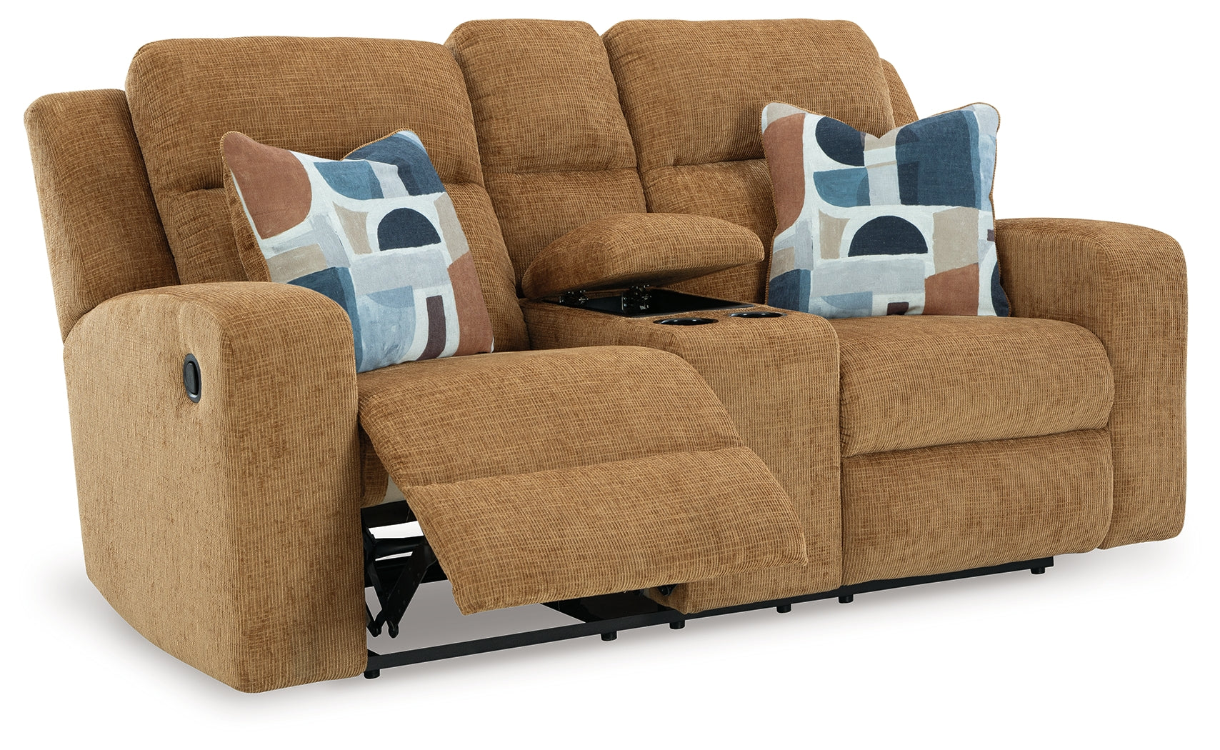 Kanlow Loveseat front view with attached cushions and accent pillows