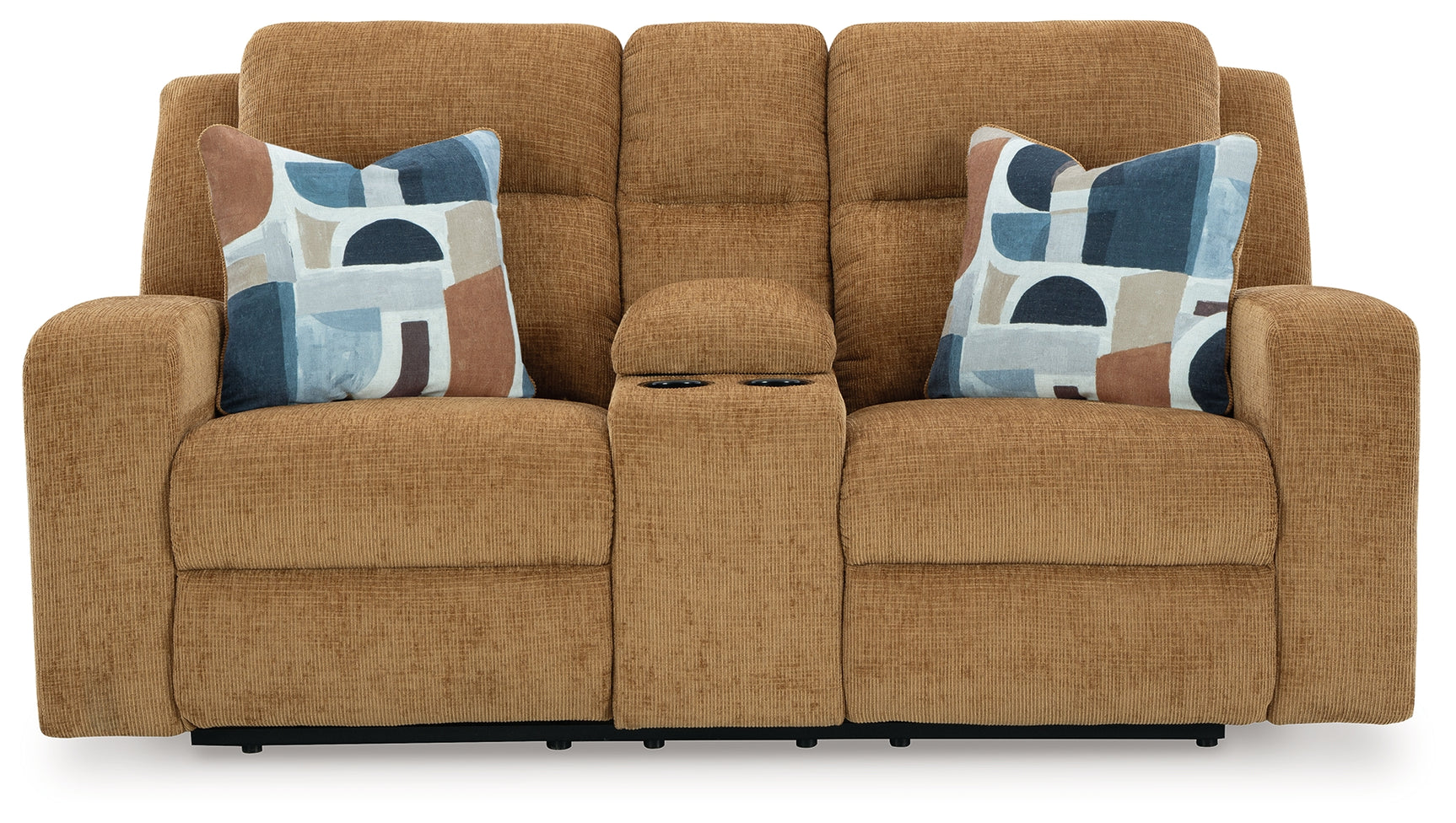 Side view of Kanlow Reclining Loveseat showing sleek track arm
