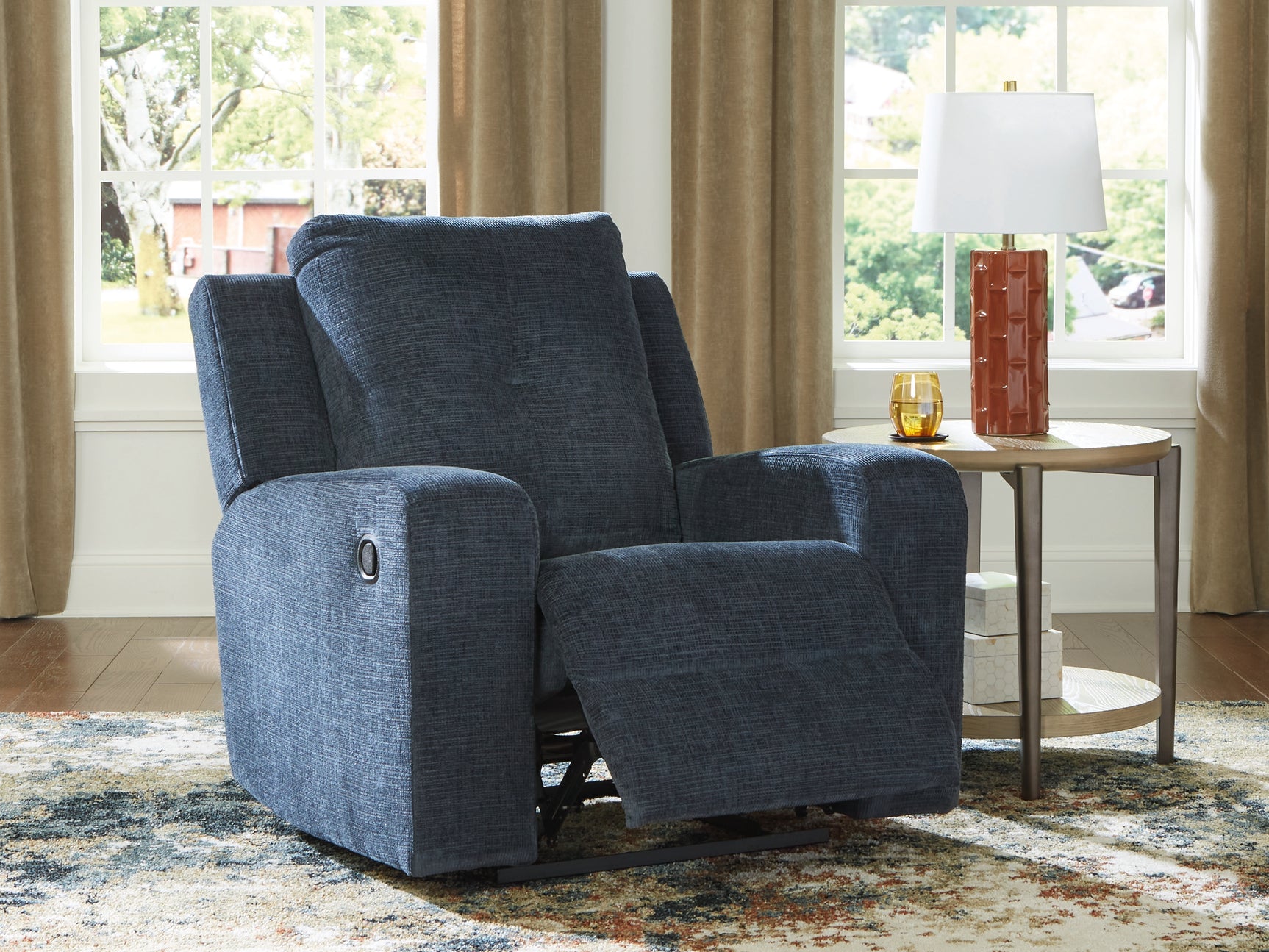 Danum Ink Chenille Recliner reclined side open