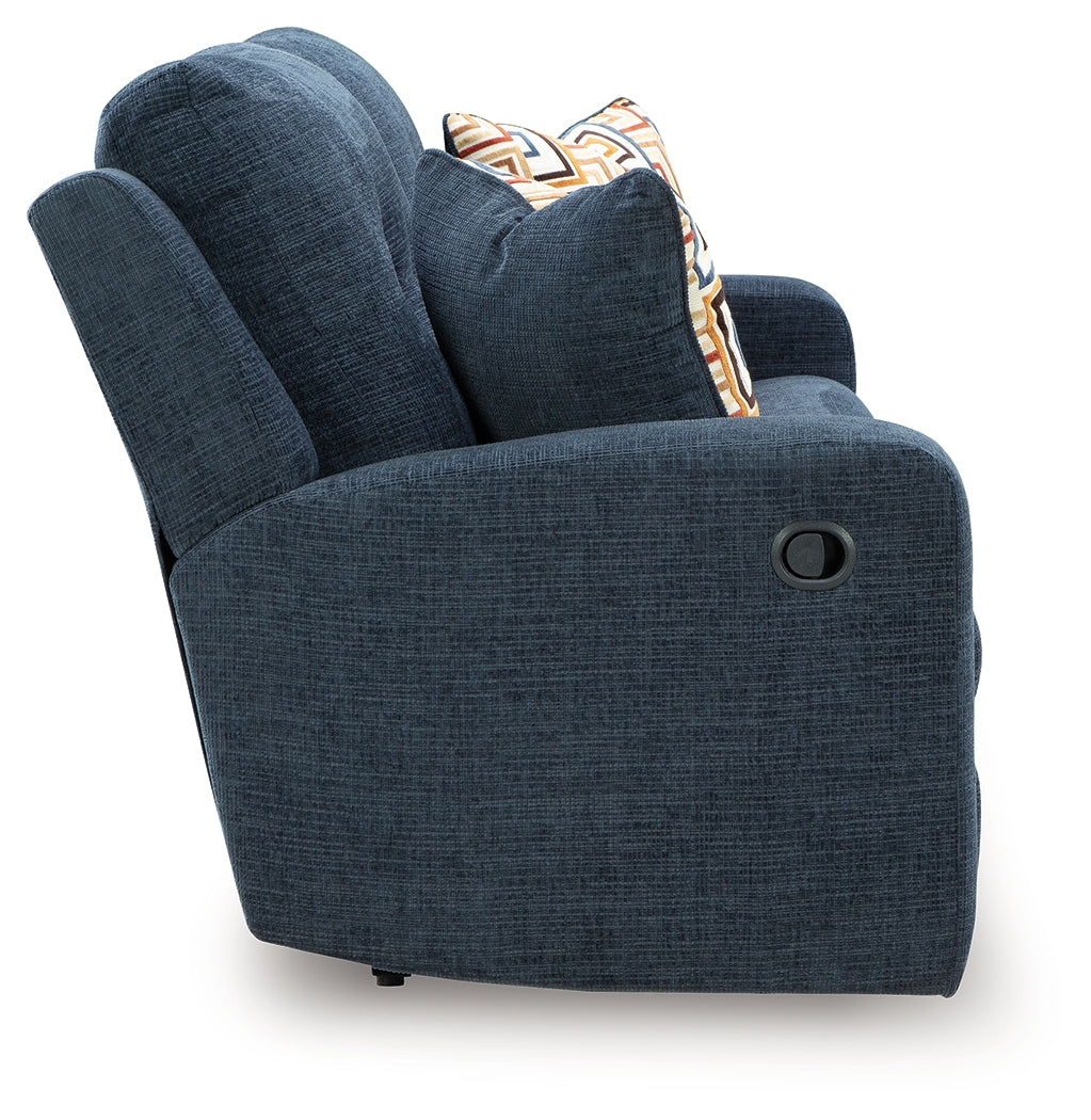 Side view of Danum Ink chenille reclining sofa