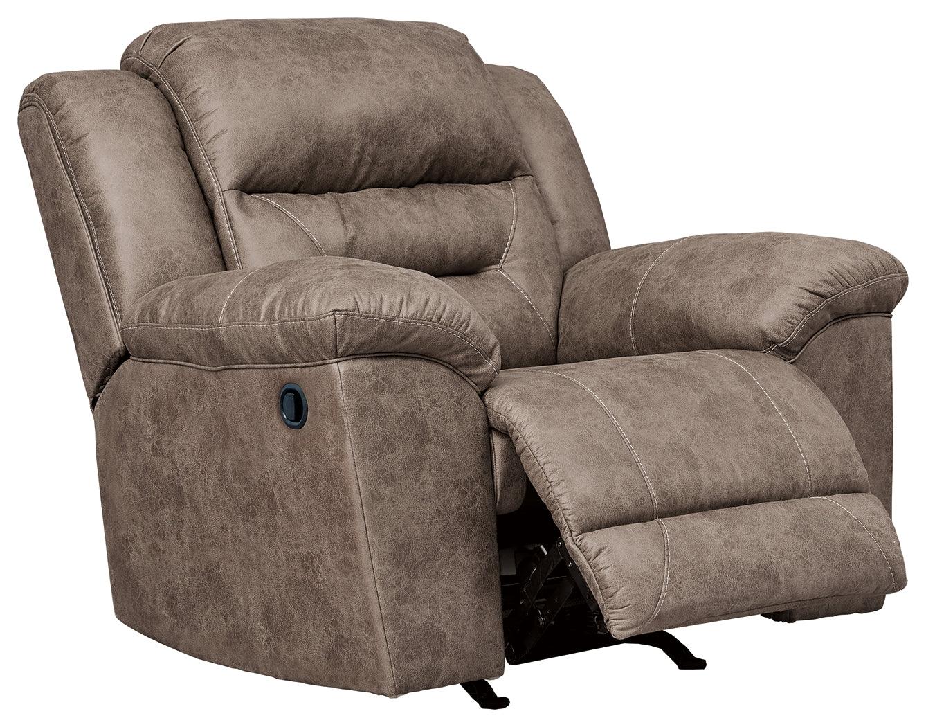 Side profile of Stoneland Chocolate Faux Leather Recliner