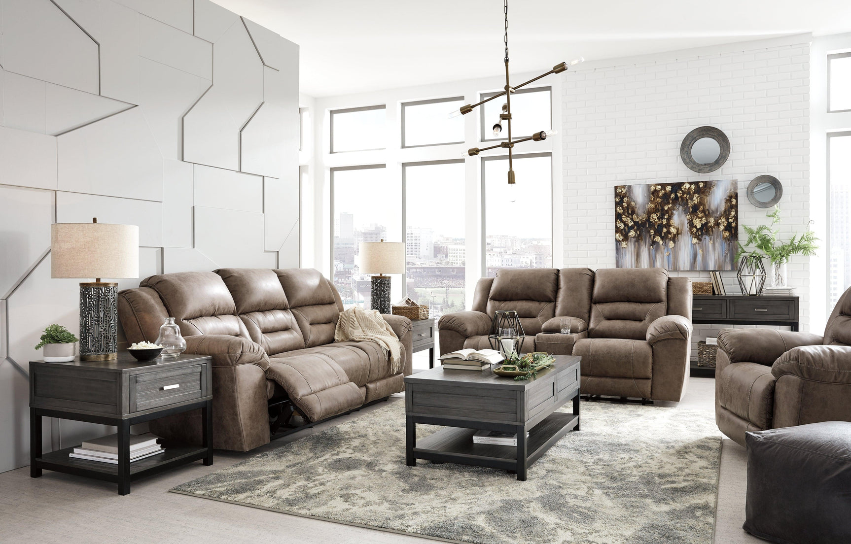 Stoneland Fossil Faux Leather Power Reclining Sofa fabric swatch close-up