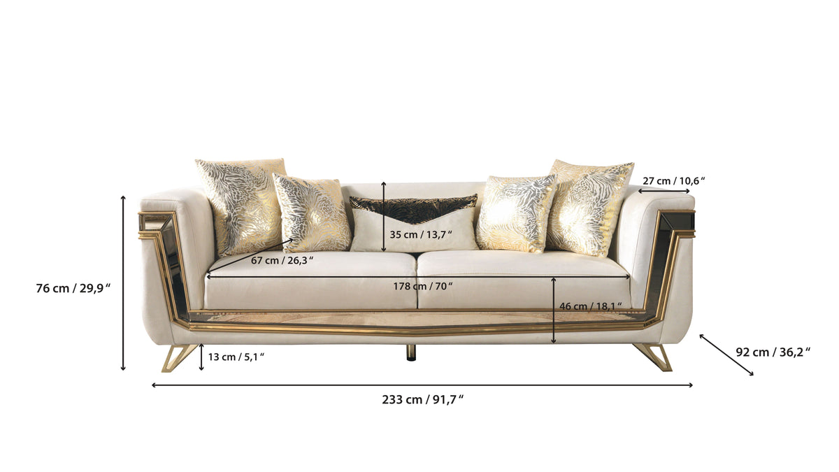 Belly Ivory Velvet Sofa and Loveseat set front view