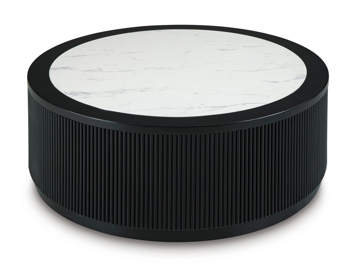 Matte Black Faux Carrara Marble Coffee Table with Casters — product image 3