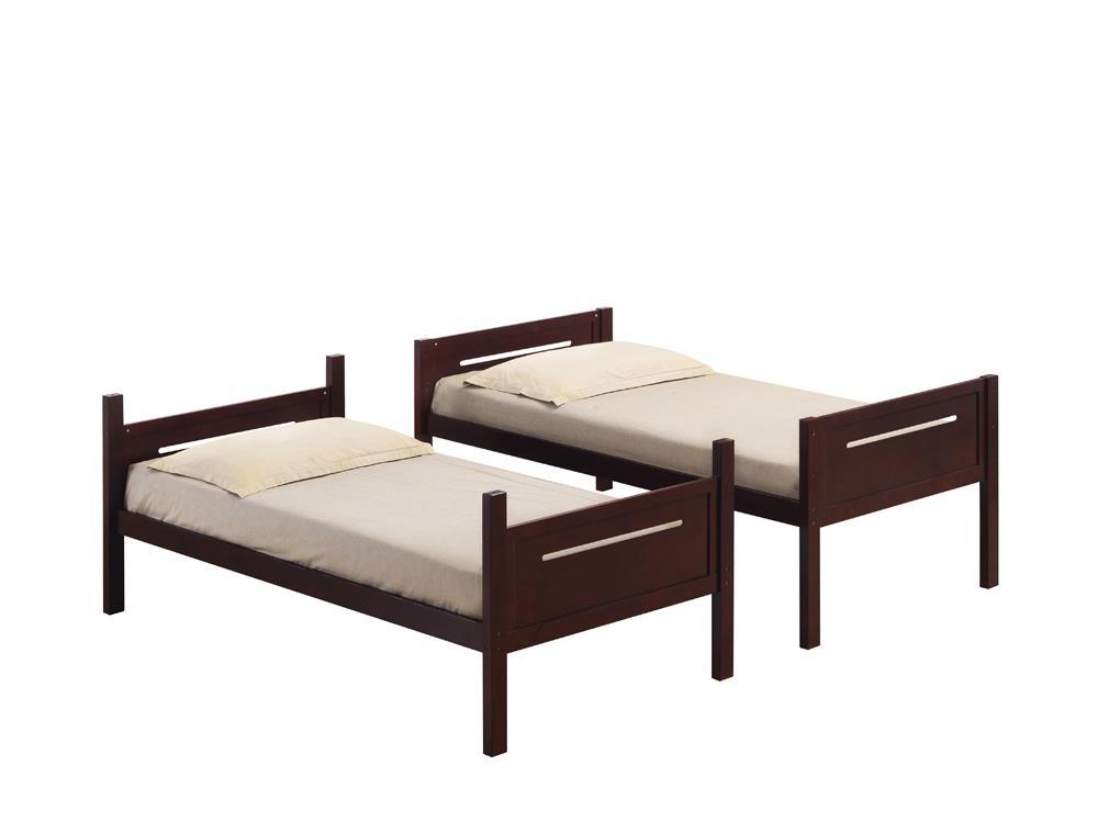 Littleton Twin Over Twin Bunk Bed Espresso - full view in a room setting