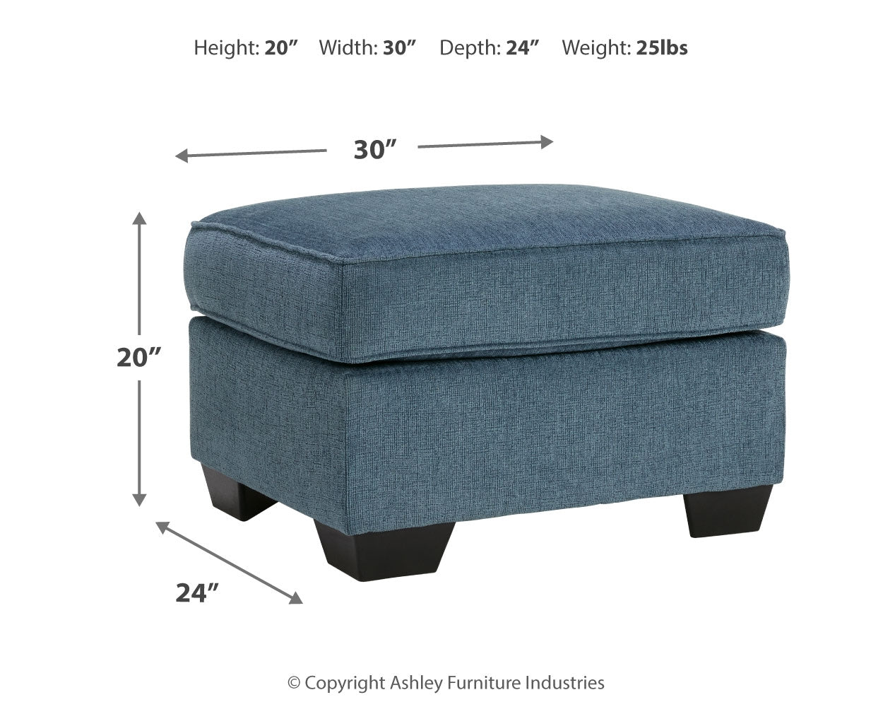 Cashton Blue Sofa, Loveseat, Chair and Ottoman