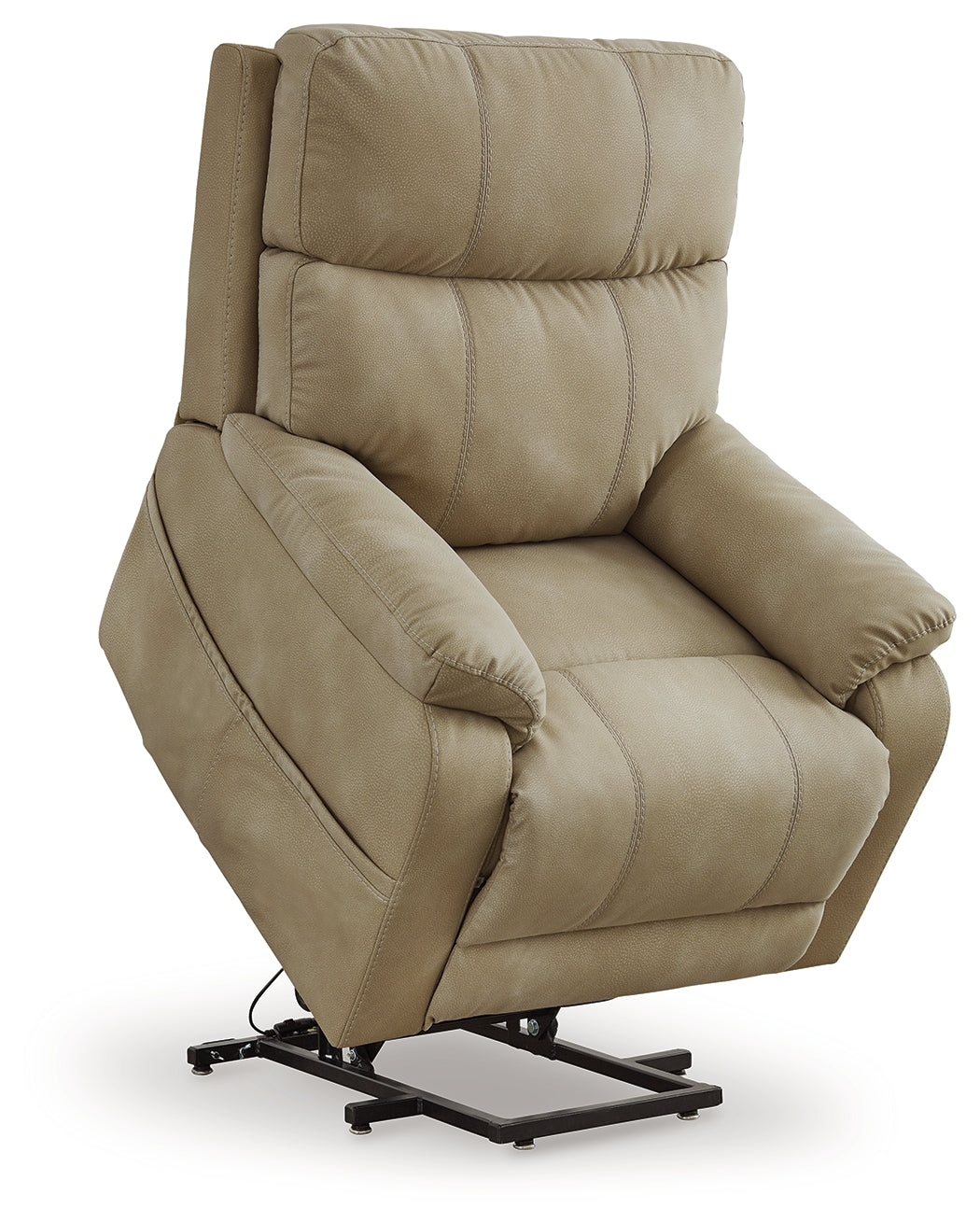 Next-Gen Durapella Sand Microfiber Power Lift Recliner angled upward view