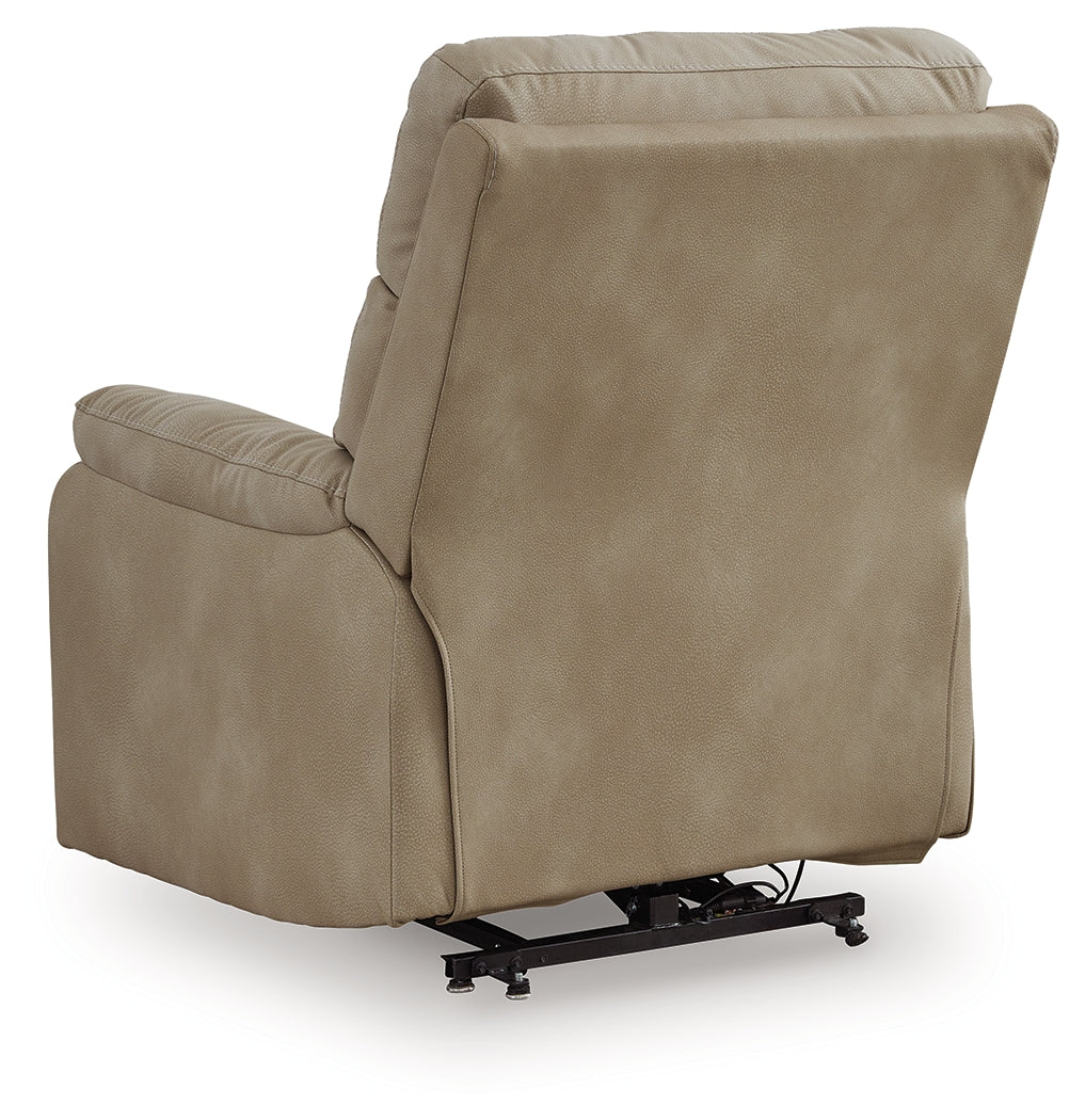 Next-Gen Durapella Sand Microfiber Power Lift Recliner reclining back view