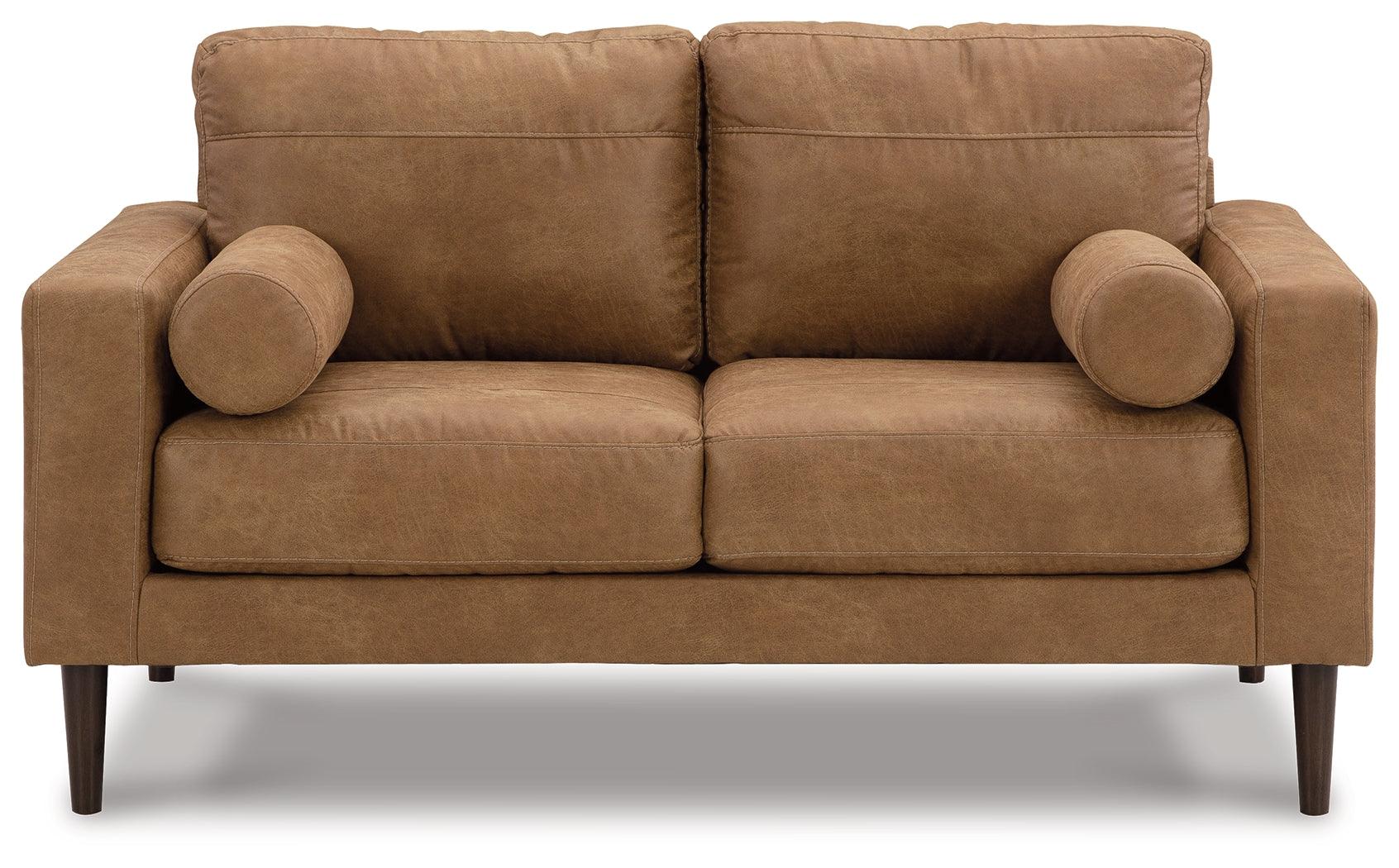 Telora Caramel Microfiber Loveseat front view