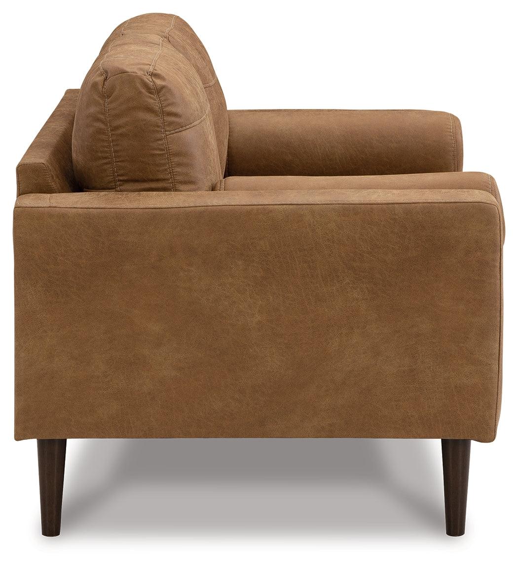 Telora Caramel Microfiber Loveseat side view