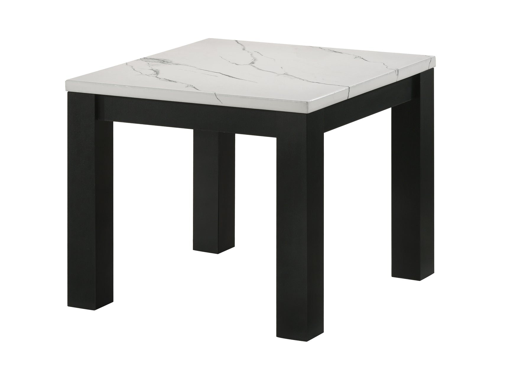 Side view of Ivy coffee table set showing black legs and marble tops