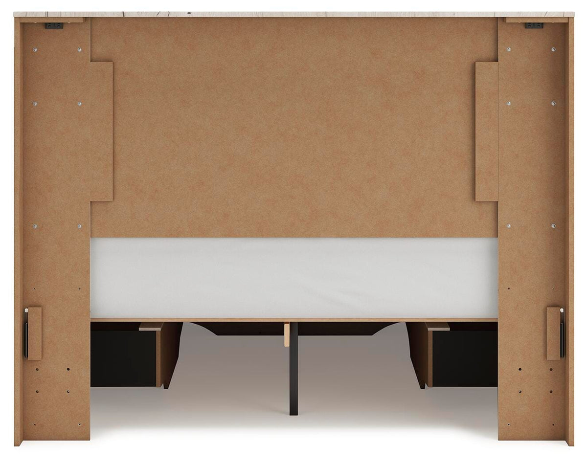Lawroy Light Natural Queen Panel Storage Bed — back view