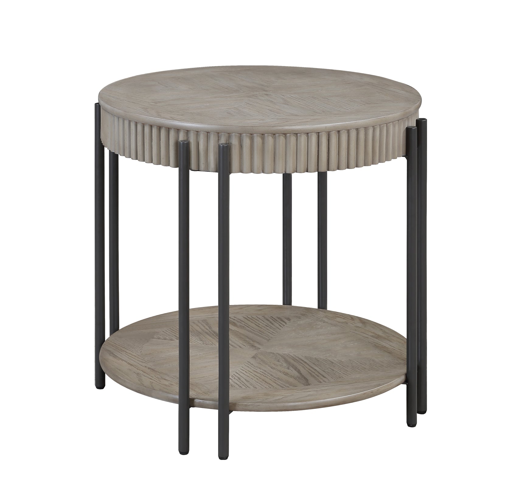 Side view of Providence Gray round end table