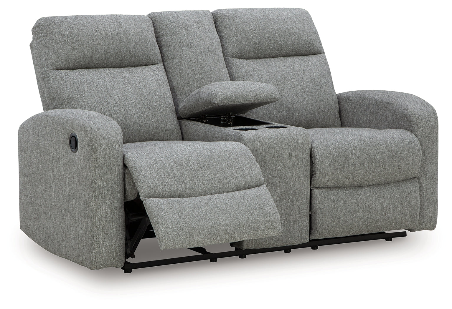Console opened showing cup holders and storage