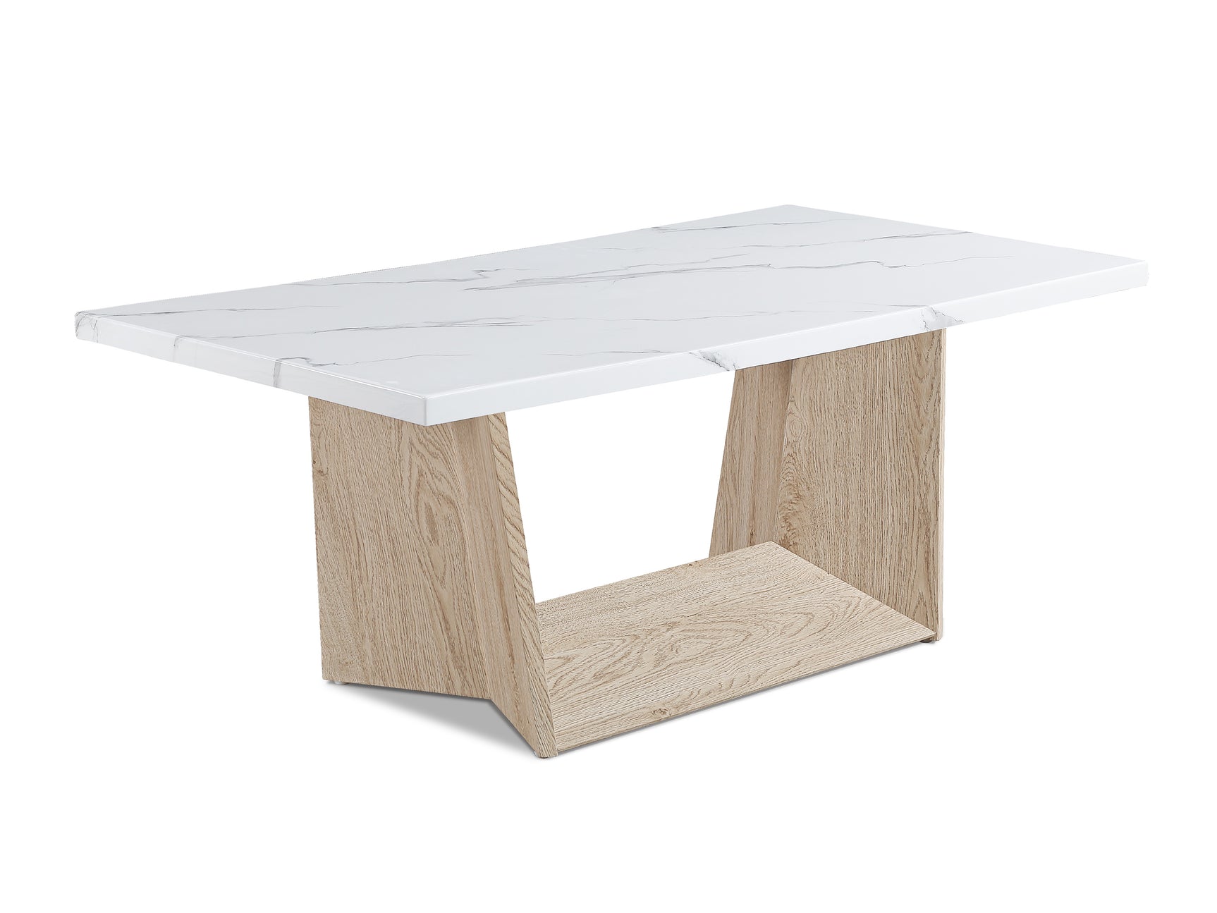 Close-up of faux marble top on coffee table