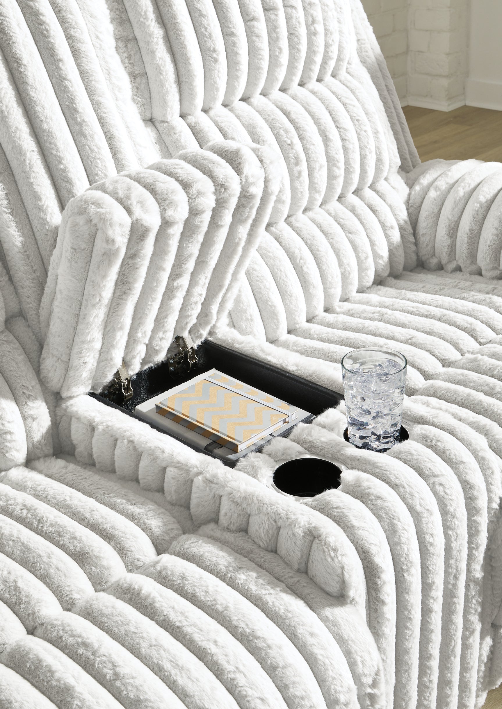 Close-up of reclining console with USB ports