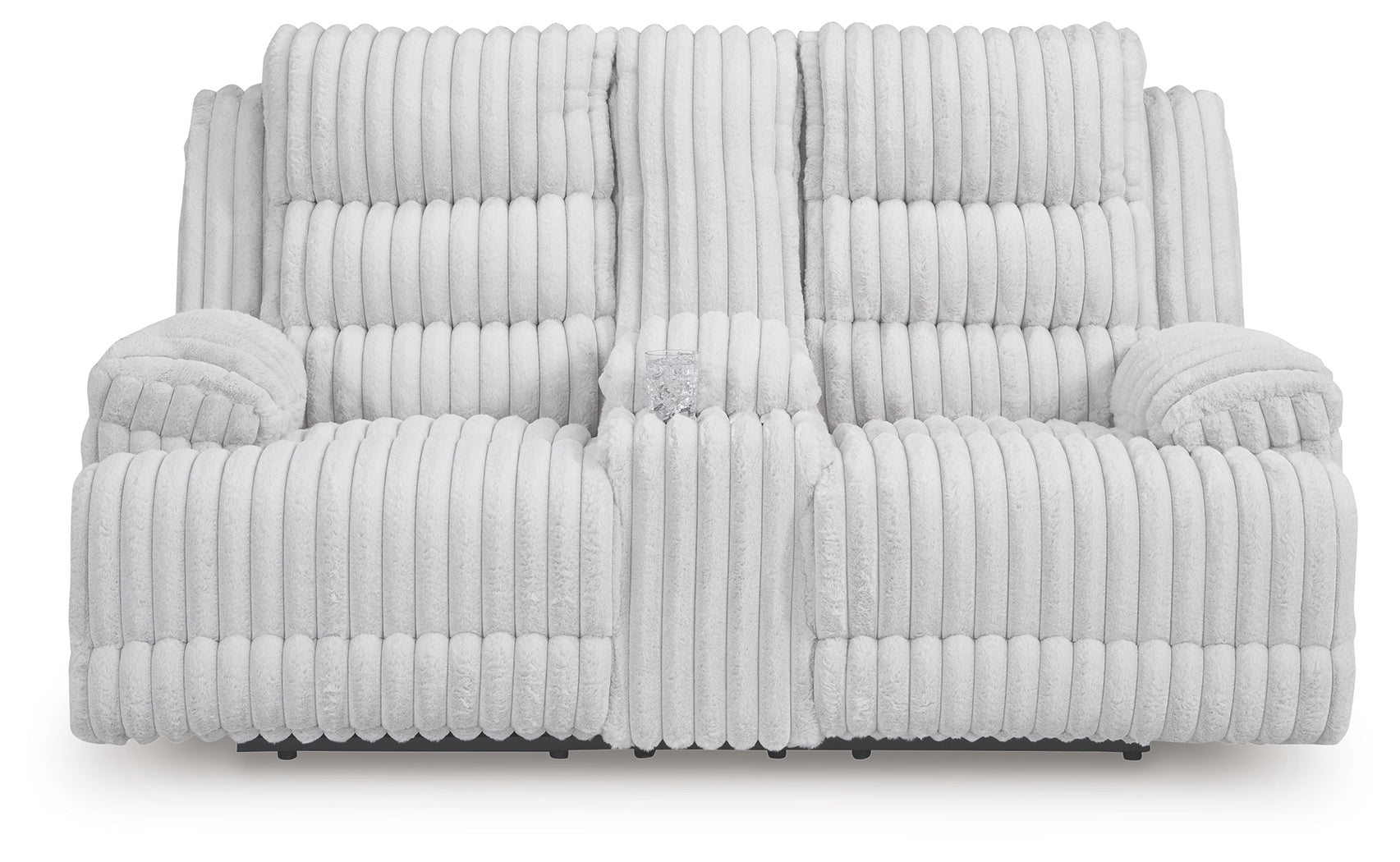 Front view of Rhines Falls Alloy Velvet Reclining Loveseat