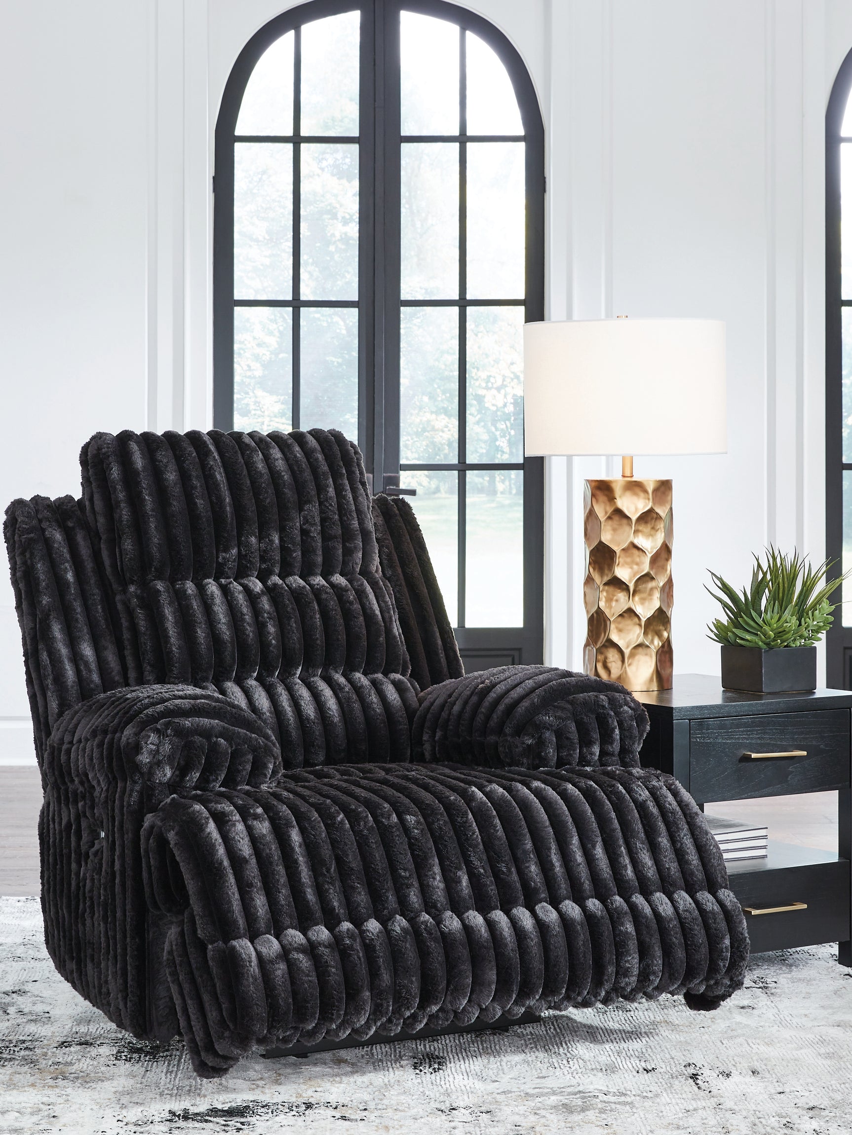 Rhine Falls Onyx Power Recliner fully reclined angle