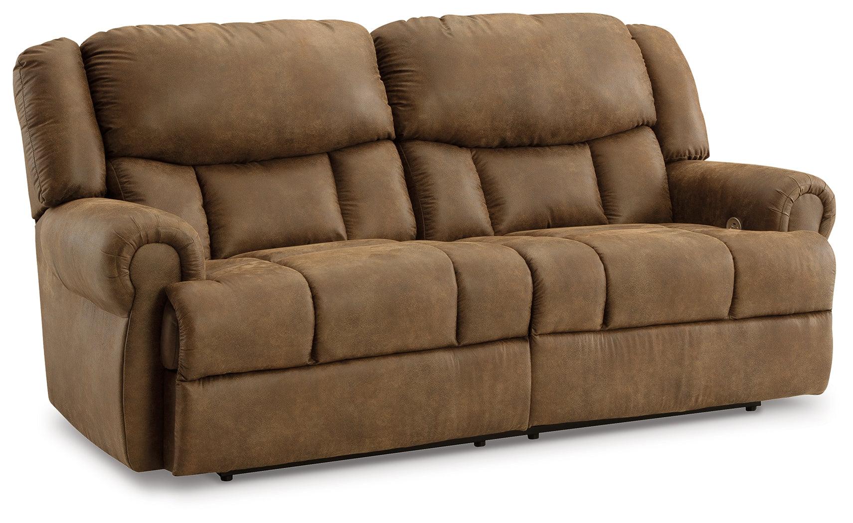 Boothbay Auburn Faux Leather Power Reclining Sofa closed recline side angle