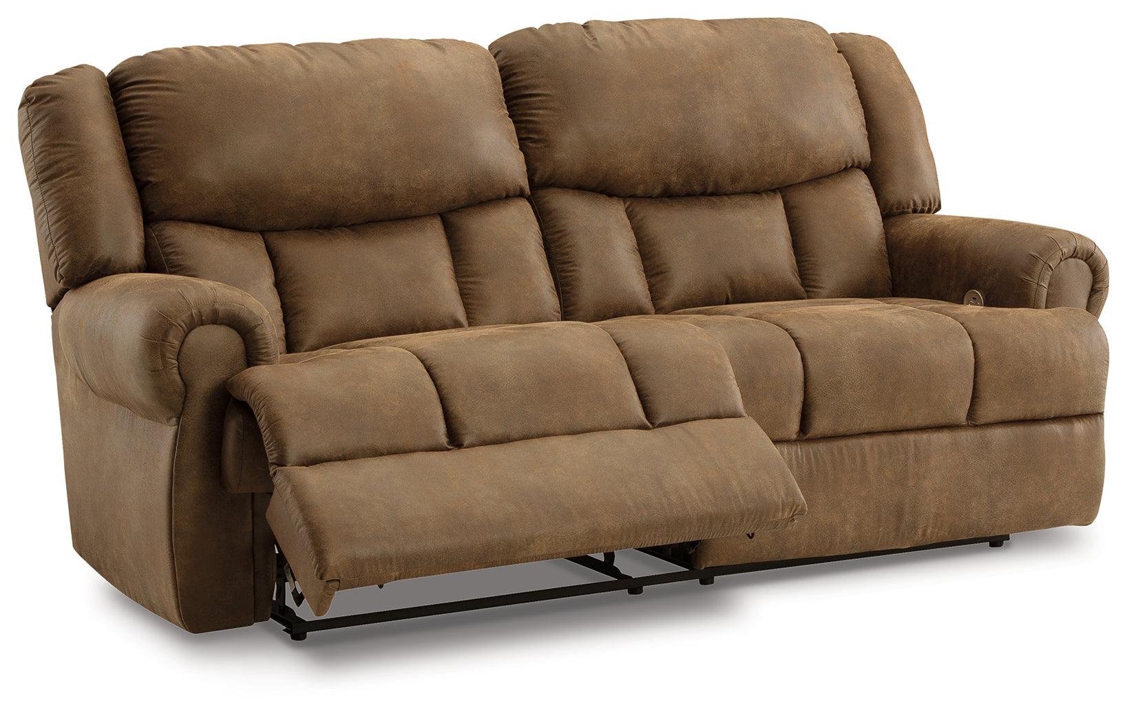 Boothbay Auburn Faux Leather Power Reclining Sofa opened recline side angle