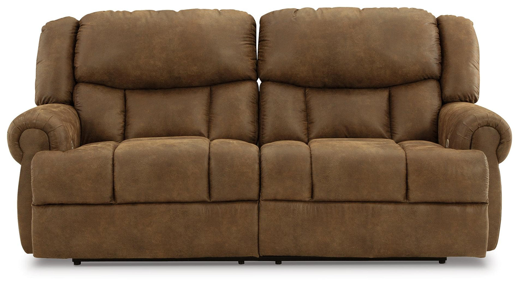 Boothbay Auburn Faux Leather Power Reclining Sofa head-on side angle