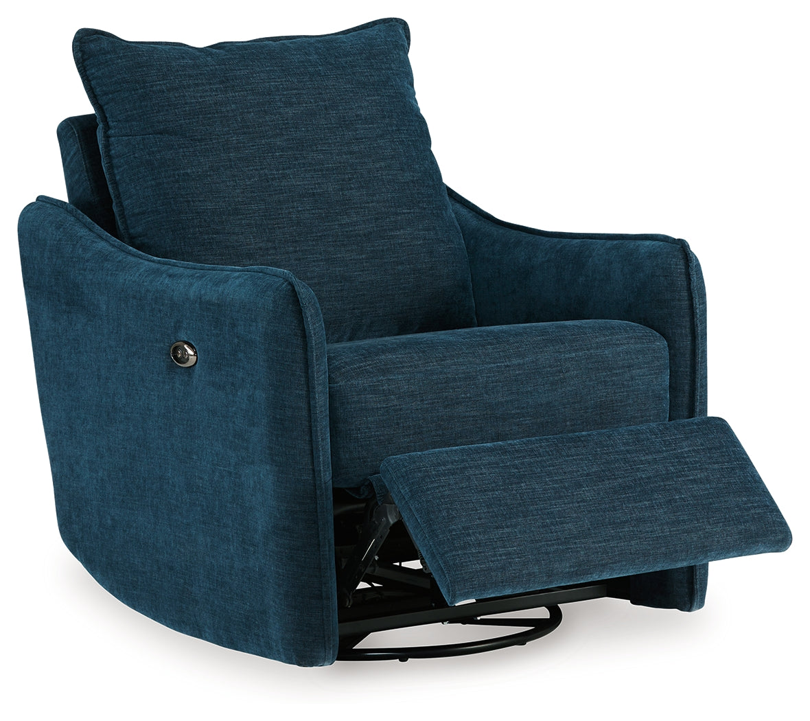 McBurg Navy Microfiber Swivel Power Recliner reclined position