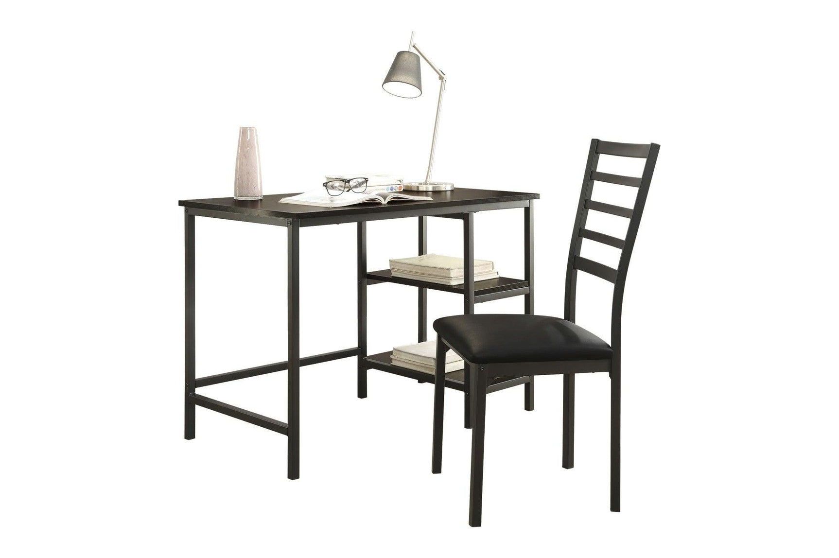 Madigan Dark Modern Industrial Wood Metal Faux Leather Seat Writing Desk And Chair - Ella Furniture