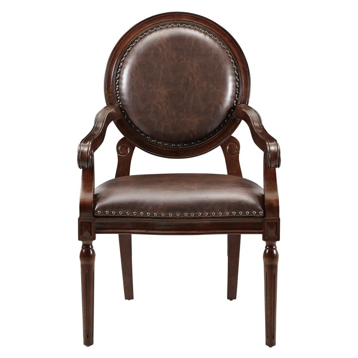 Aldermont dark brown desk chair front view with faux leather upholstery