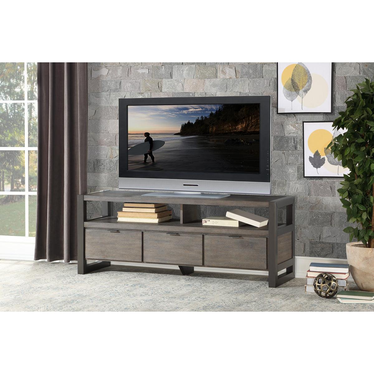 Prudhoe Power Gunmetal TV Stand angled front view