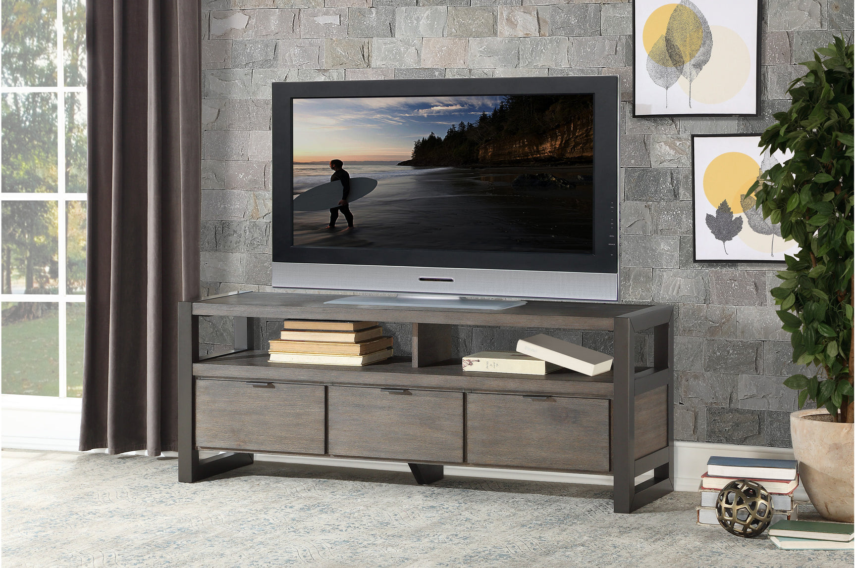 Prudhoe Gray Media Console TV Stand 58-inch width side view