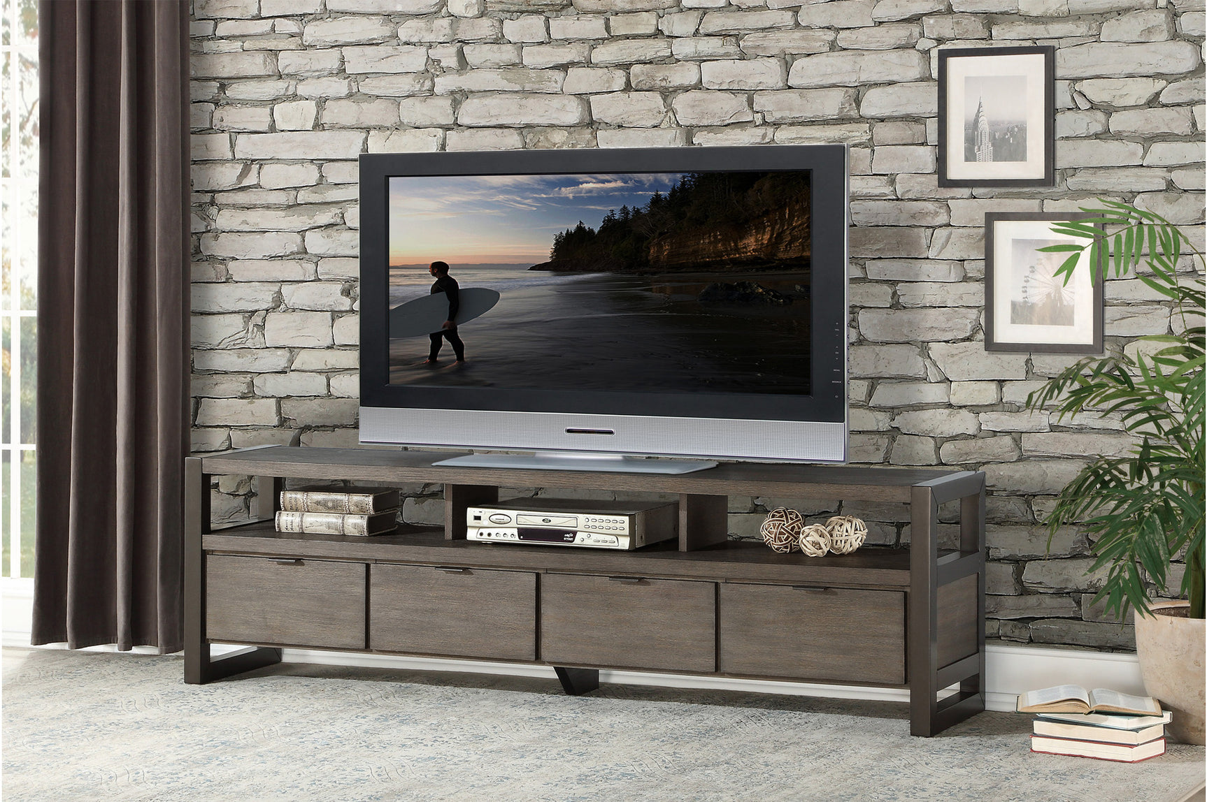 Prudhoe Gray Media Console TV Stand 40-inch width front angle