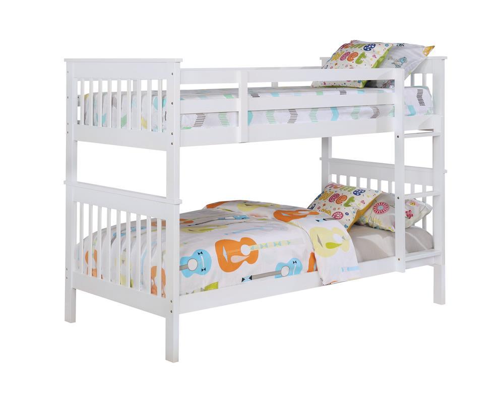 Side angle of Chapman Twin over Twin Bunk Bed white finish