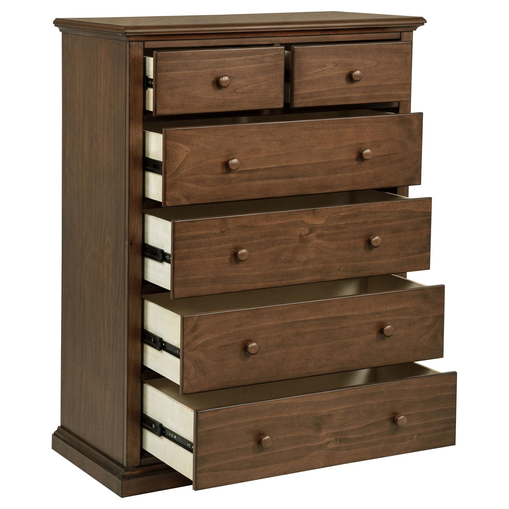 Close-up of round knobs on Sumerlin chest drawers