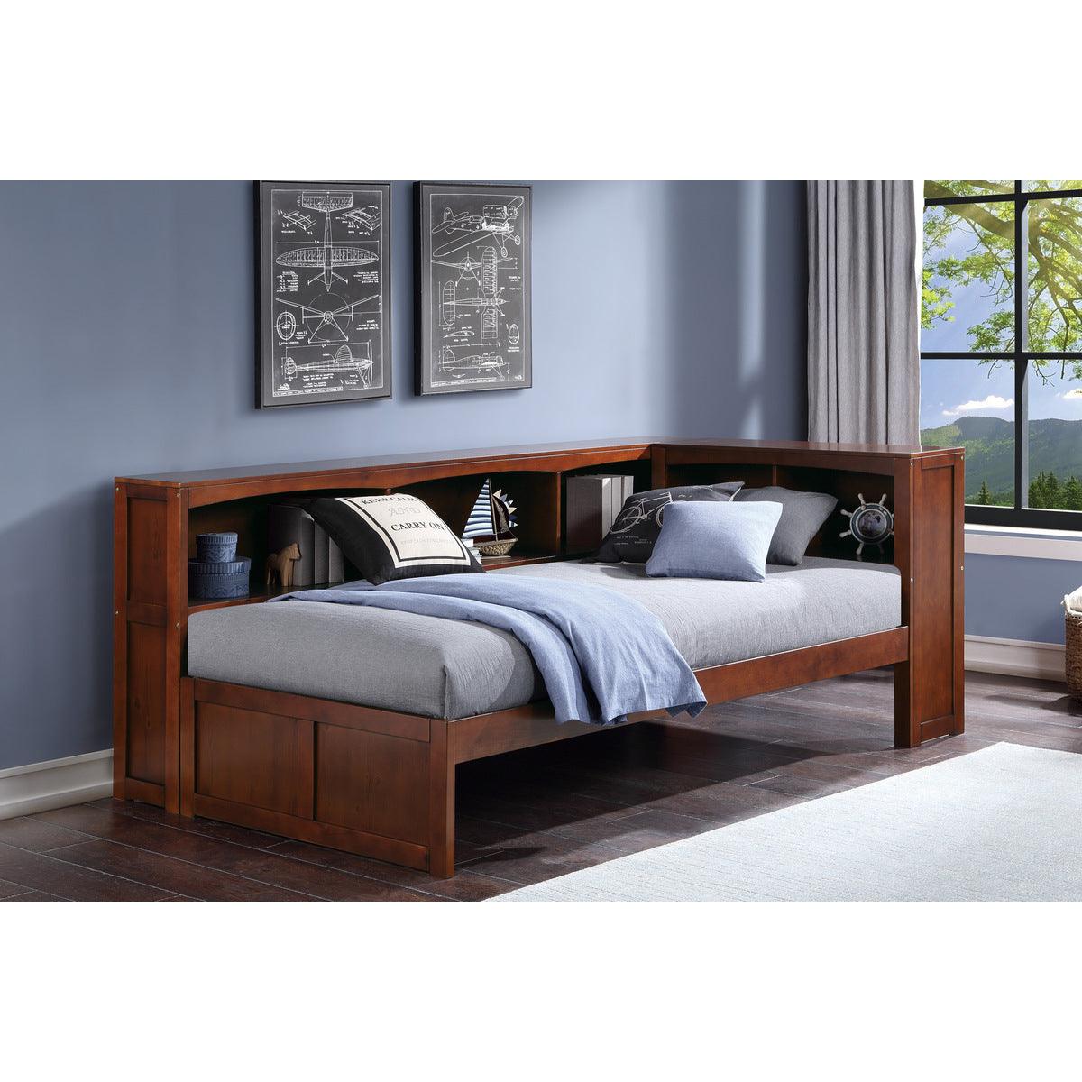 Rowe Dark Cherry Twin Bookcase Corner Bed angled view with dark cherry finish