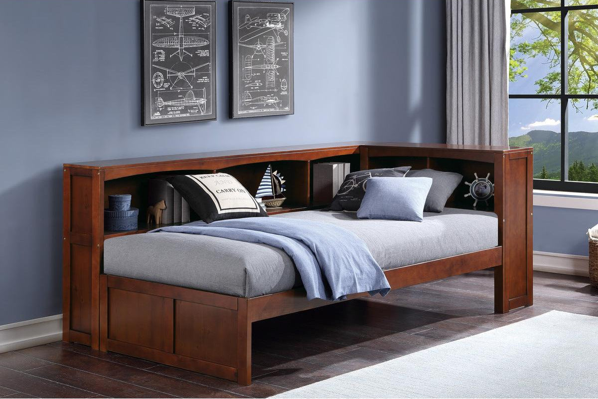 Rowe Dark Cherry Twin Bookcase Corner Bed angled view with dark cherry finish
