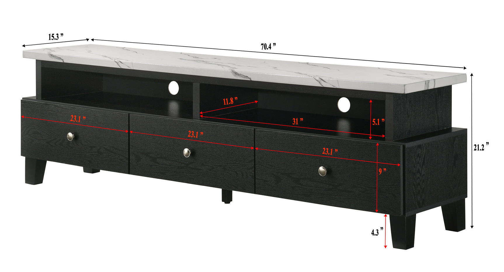 Alina Black TV stand showcasing surface space