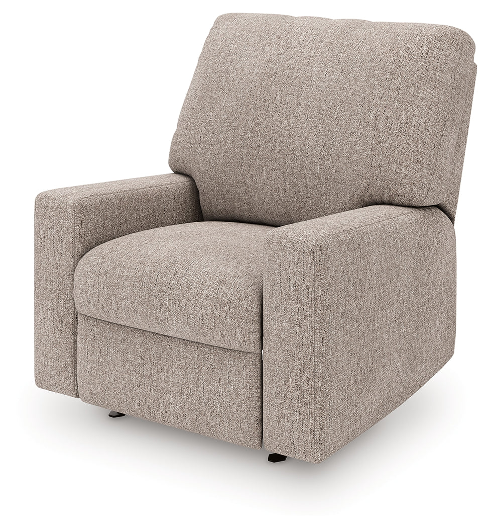 reclining position view of Seyler Lane Hemp Chenille Recliner