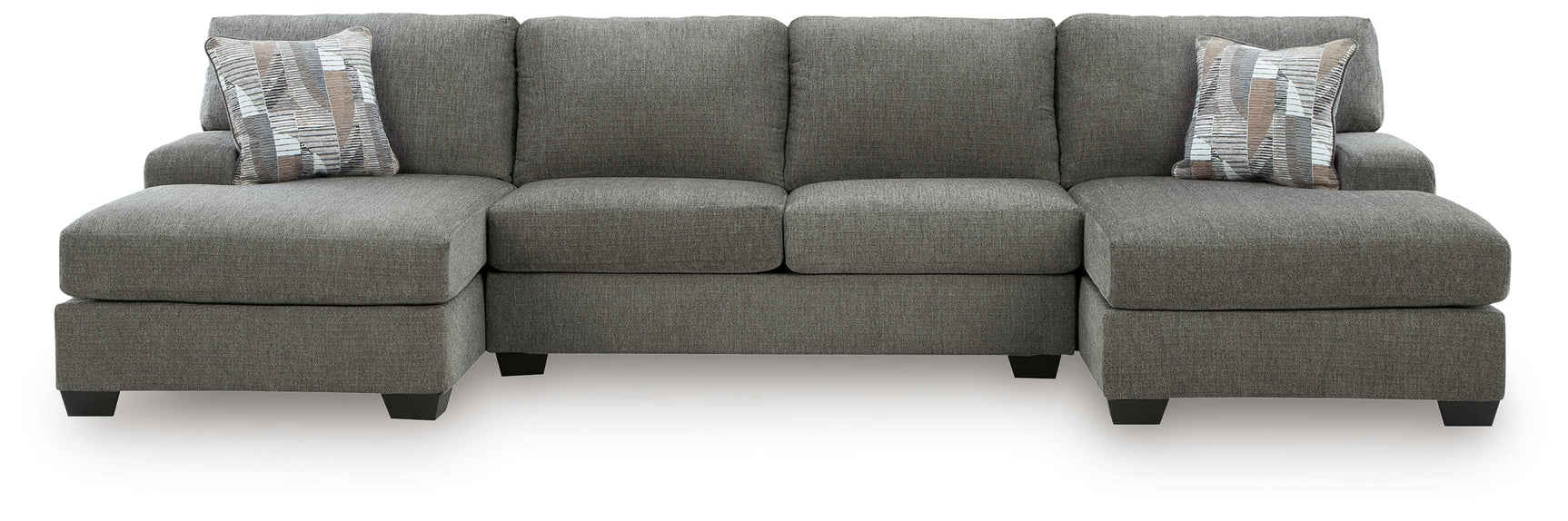 side view of Clarington Greystone Chenille 3-Piece Sectional with Double Chaise sectional sofa
