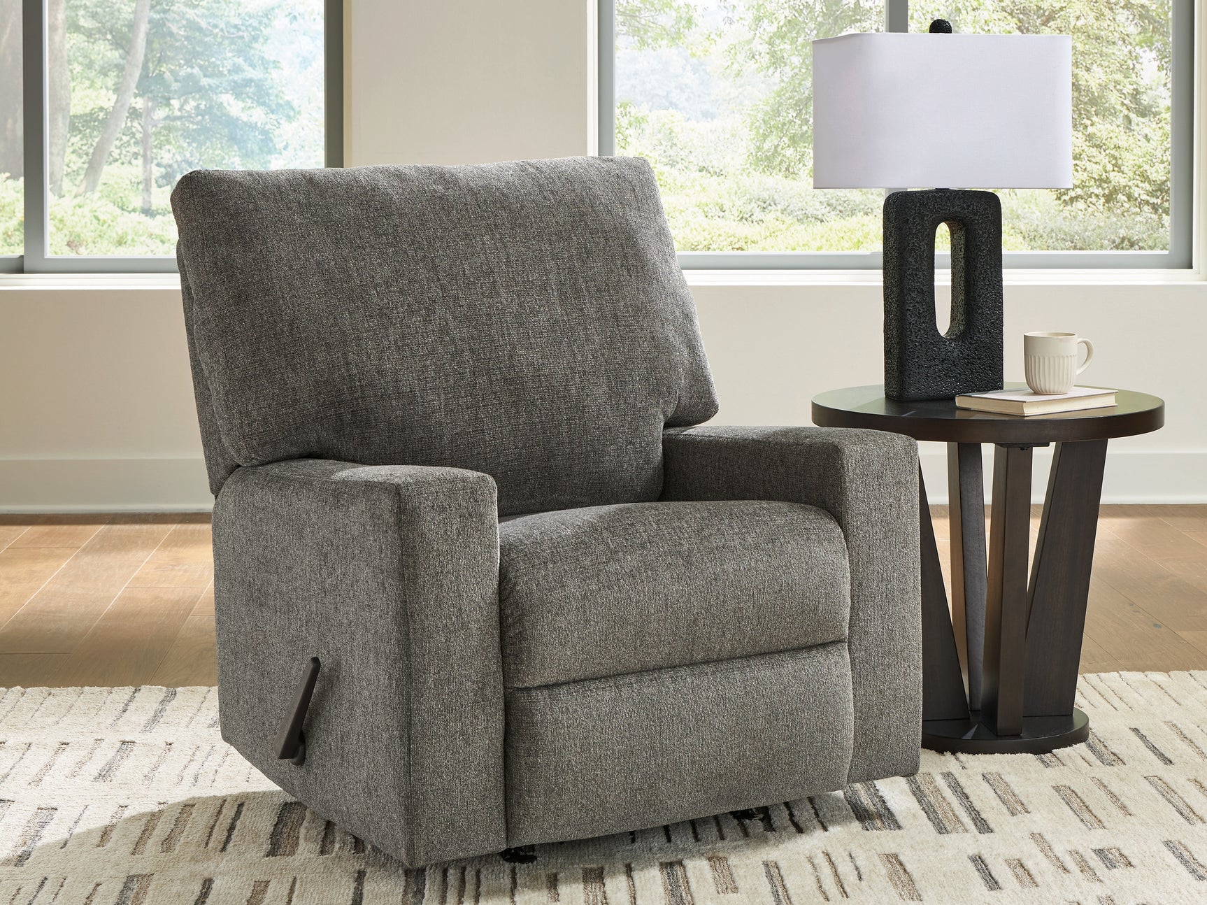 Side view of Clarington Greystone Chenille Recliner