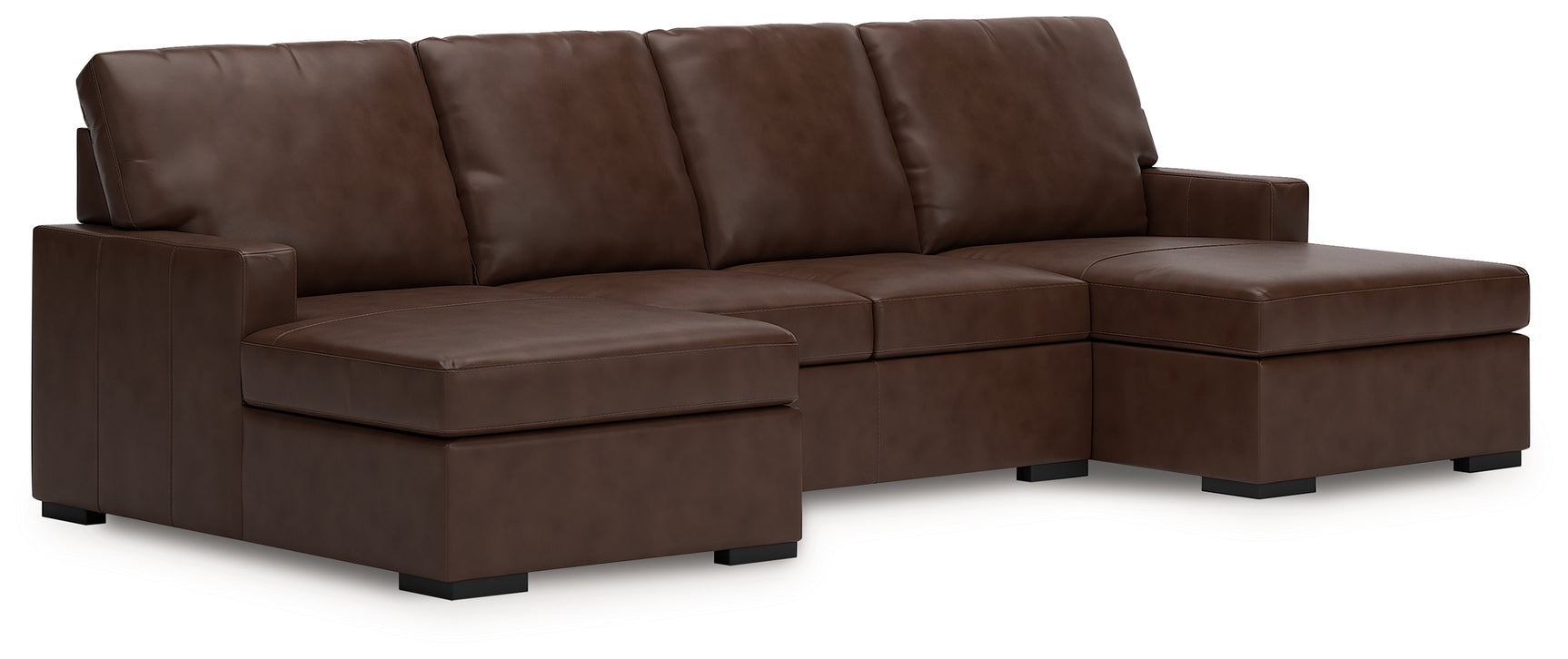 Side view of McDowlan Coffee Leather 3-Piece Sectional with Double Chaise sectional sofa