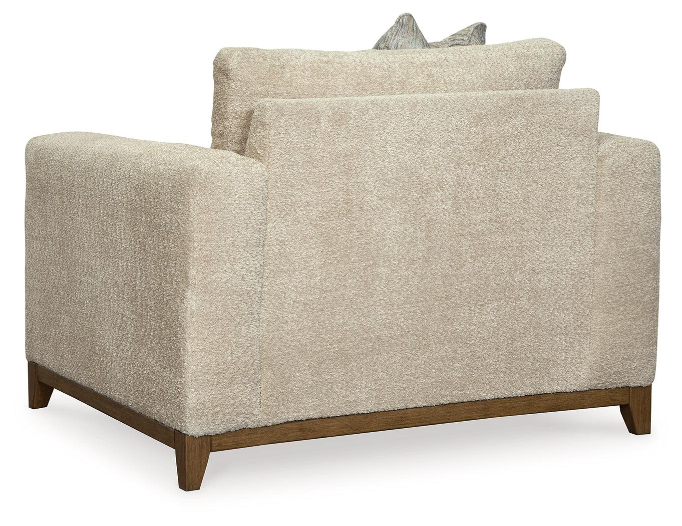 Close-up of Parklynn Desert chenille fabric and chair frame