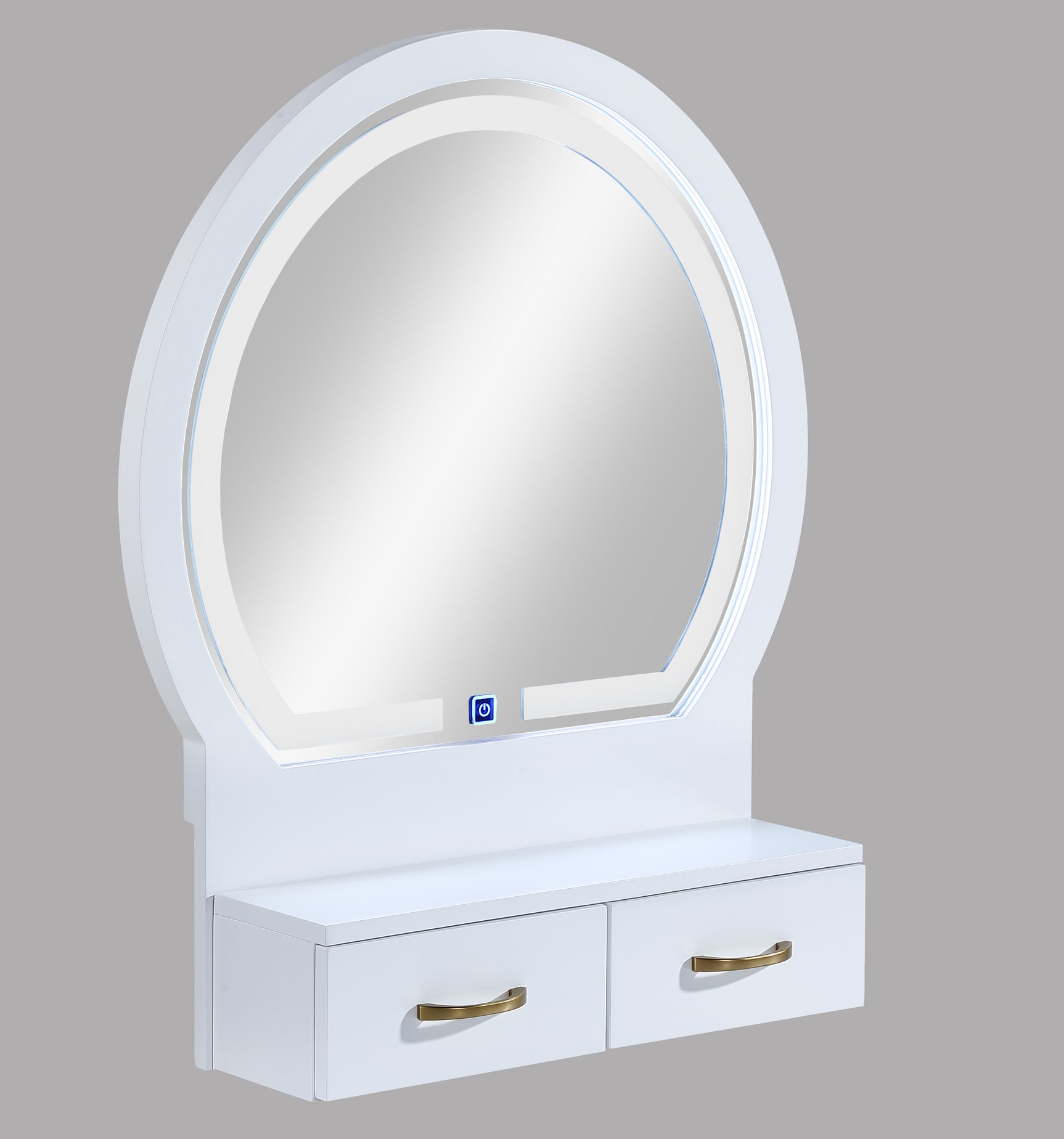 Close-up of vanity hardware and finish