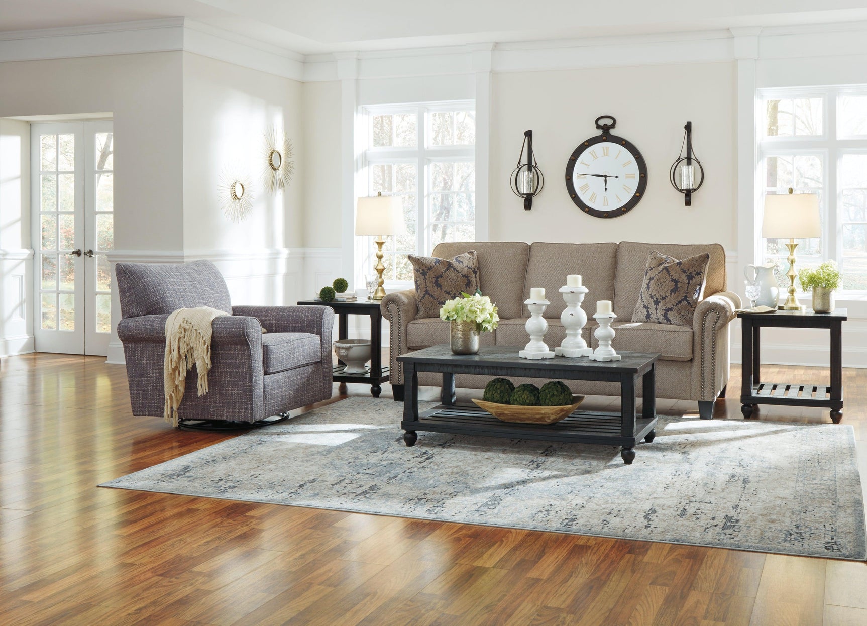Renley Ash Swivel Glider Accent Chair close-up on armrest