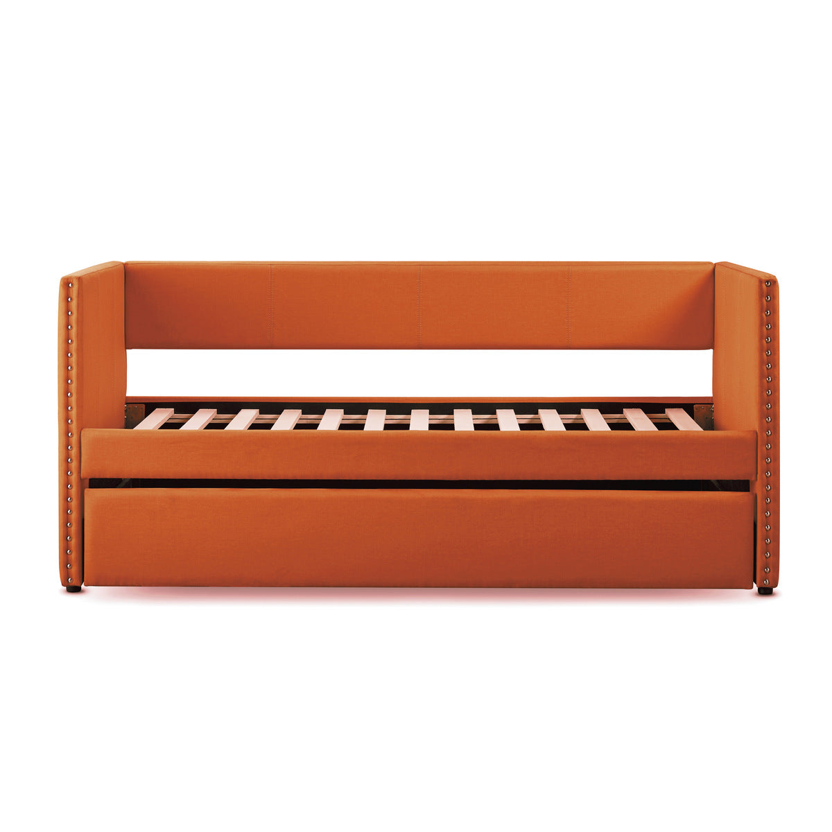 Orange upholstered daybed angled front view
