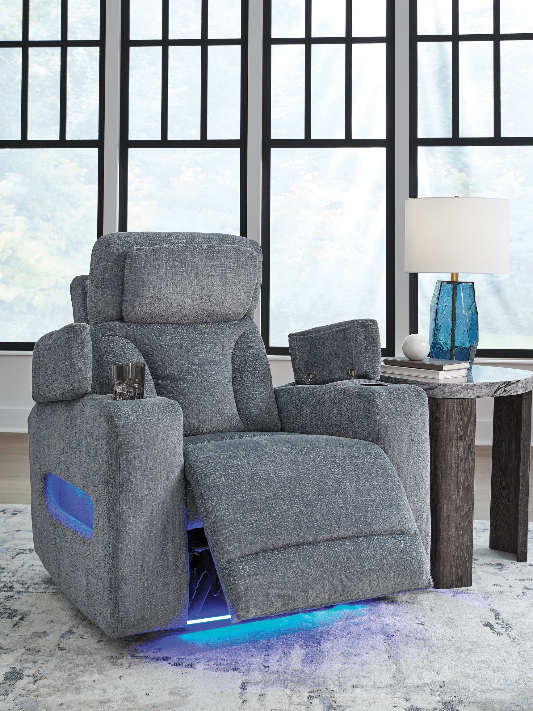 Power control panel on Studio Cave Steel Power Recliner side
