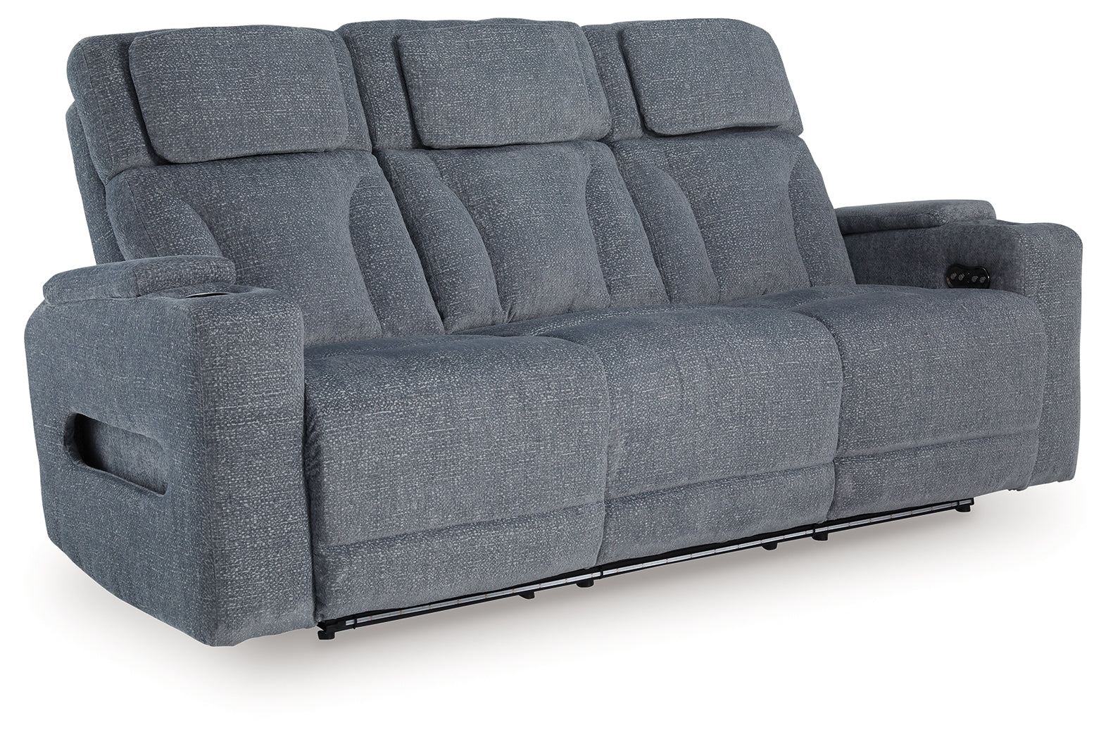 Studio Cave reclining sofa side angle with drop-down table closed