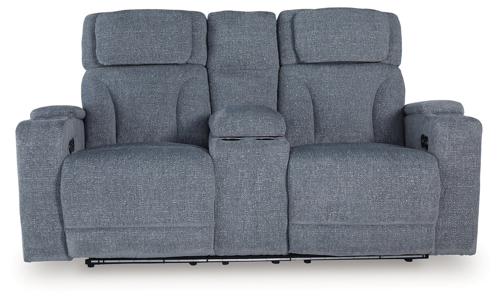 Side view of loveseat showing extended ottoman and LED lighting